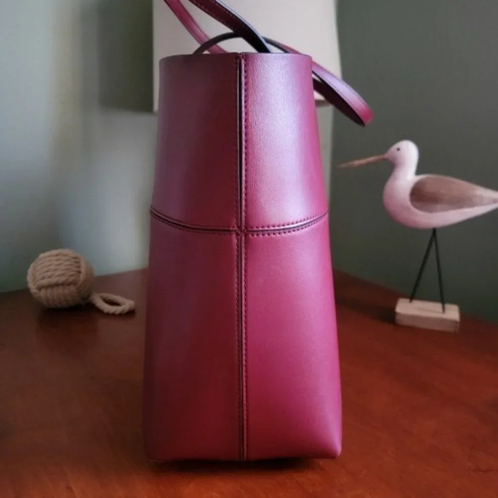 Tory Burch Block-T Tote Burgundy Leather Shopper Tote Bag - Picture 5 of 16